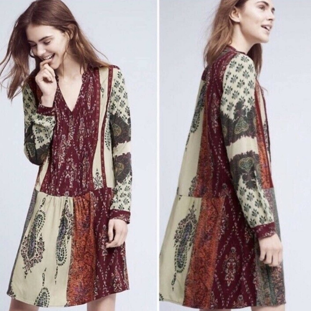 Anthropologie Tiny Gwen Patchwork Print Shirtdress S